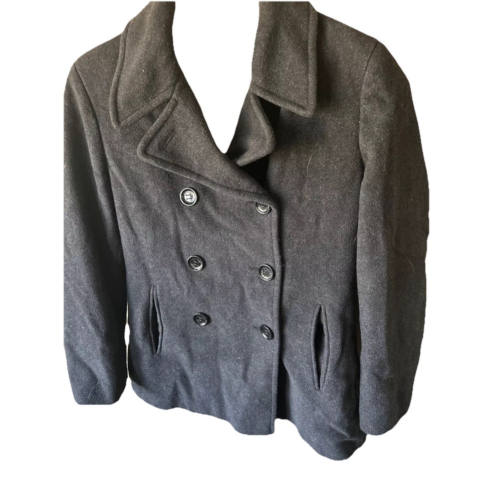 Calvin Klein Womens Size P8 Black Double Breasted Wool Blend Pea Coat Winter